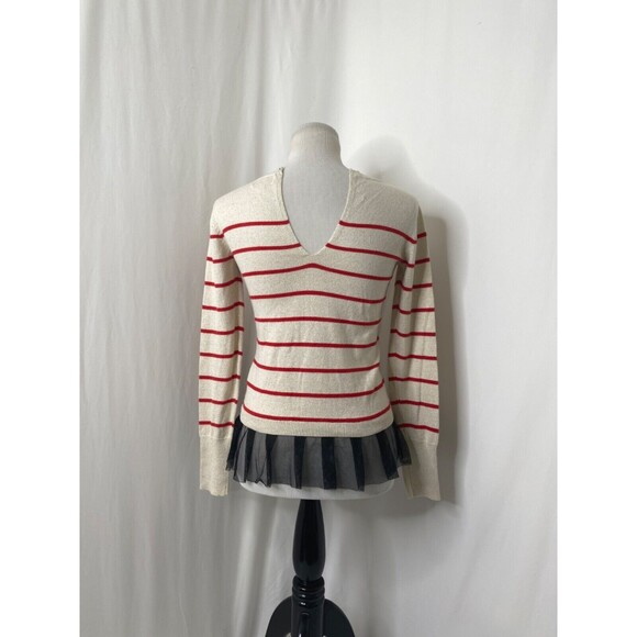 Princess Vera Wang Girls Medium Lightweight Sweater Shirt Off White Red Striped - Picture 6 of 10